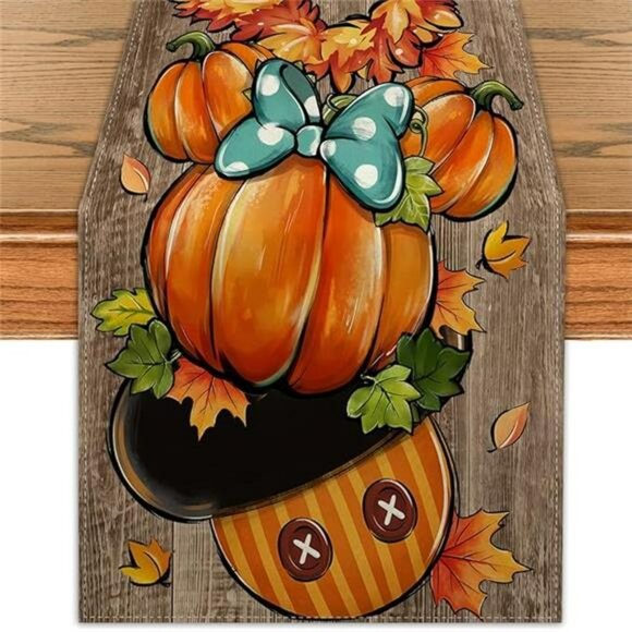 Fall Table Runner 13x72 Pumpkin Farmhouse Thanksgiving Autumn Kitchen Table Deco - Picture 6 of 6
